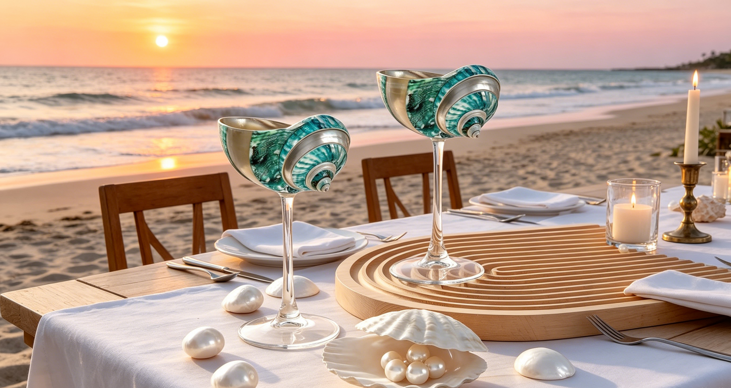 Green Conch Martini Cocktail Goblets