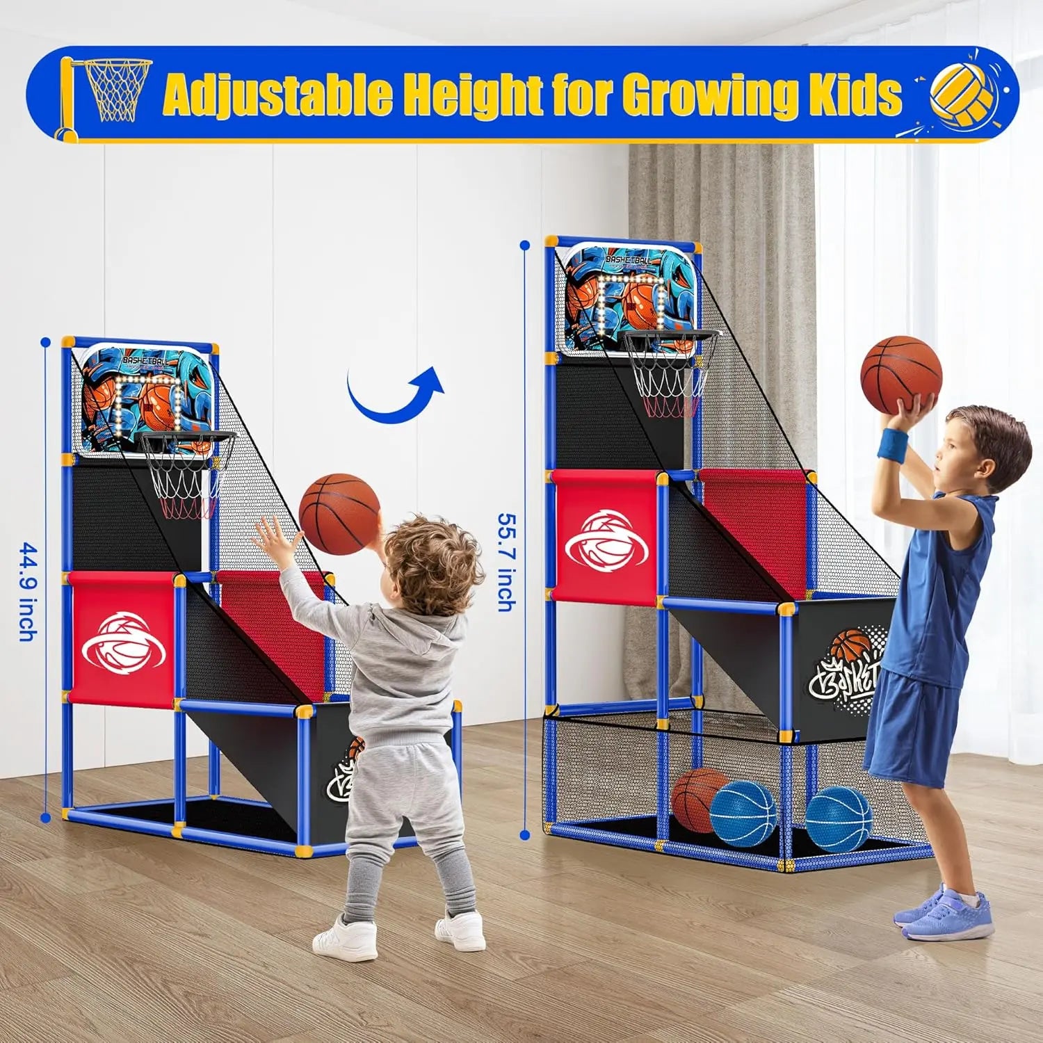 Kids Arcade Basketball Hoop Toy with 4 Balls