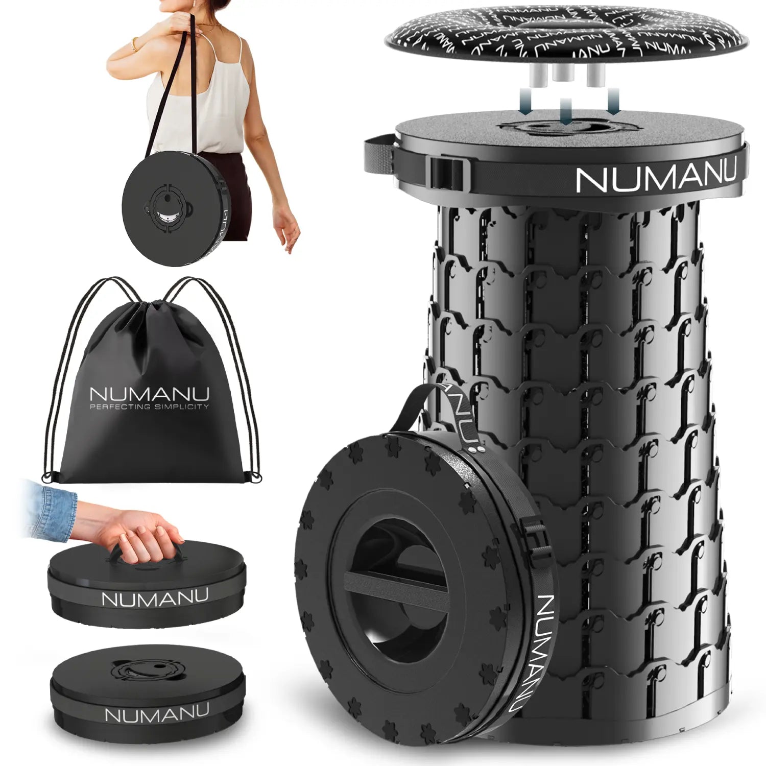 19.7" XXL Collapsible Stool w/ Seat Pad & Waterproof Carry Bag