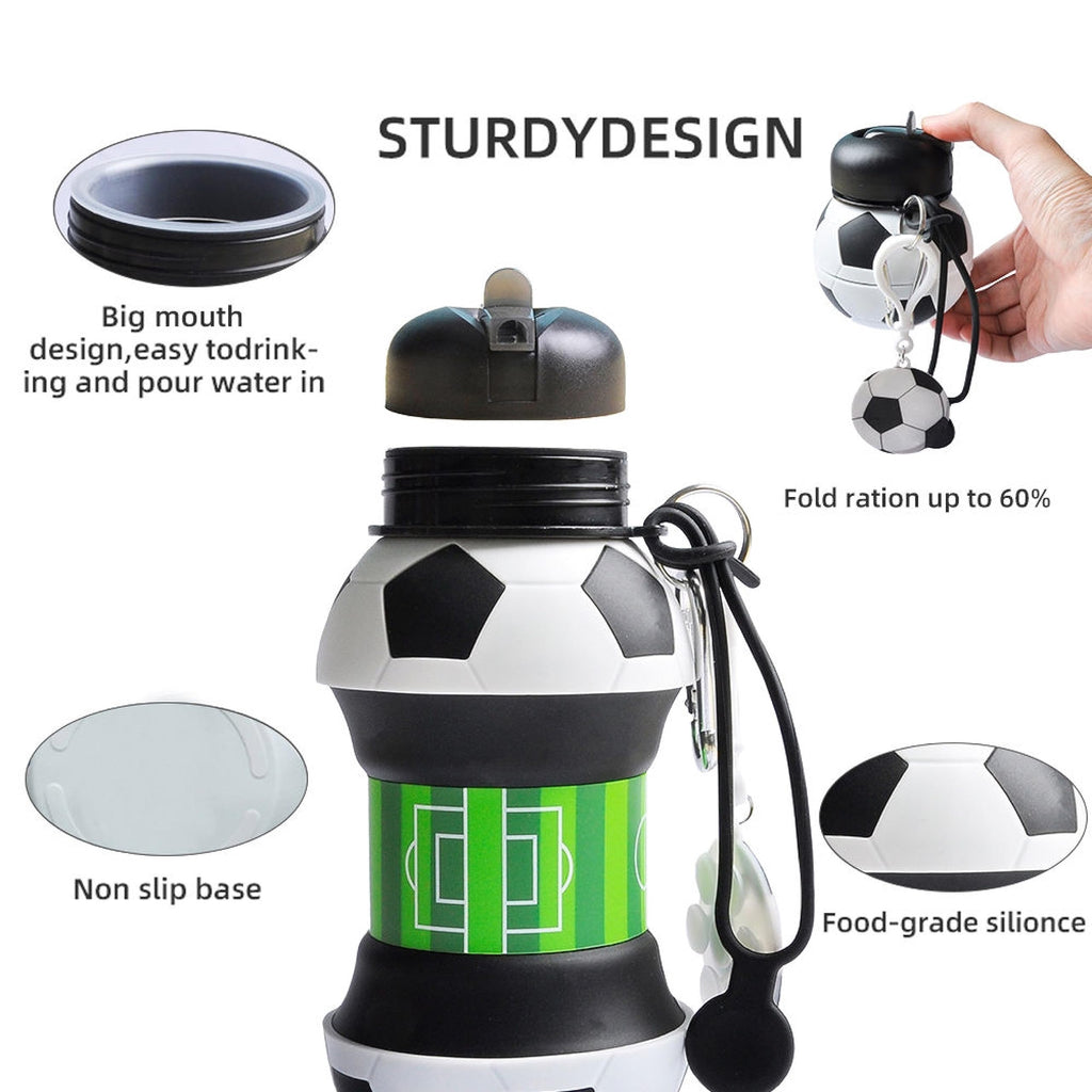 Art Collapsible Silicone Soccer Ball Water Bottle