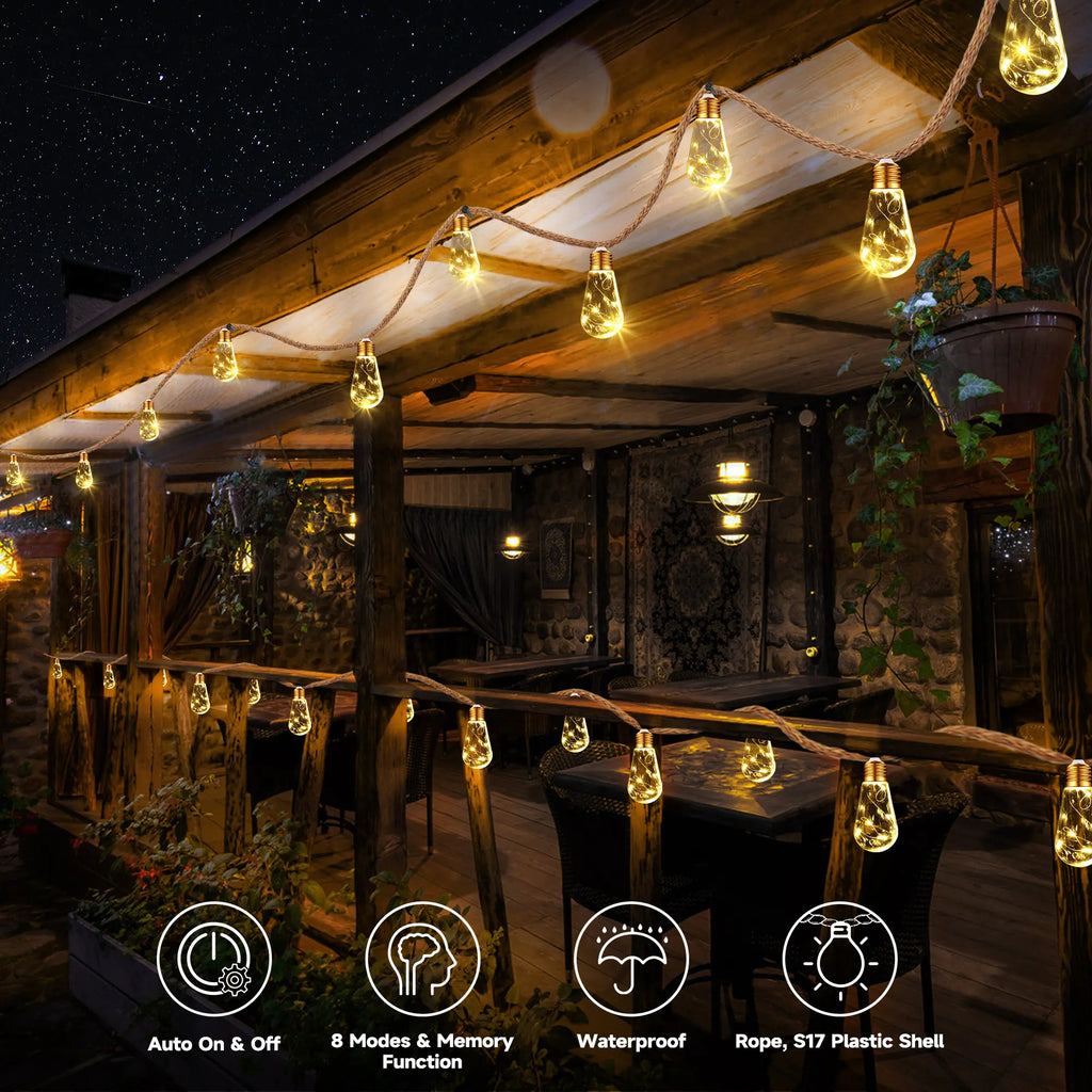 Outdoor backyard waterproof solar string lights-16 shatterproof bulbs, 26-foot