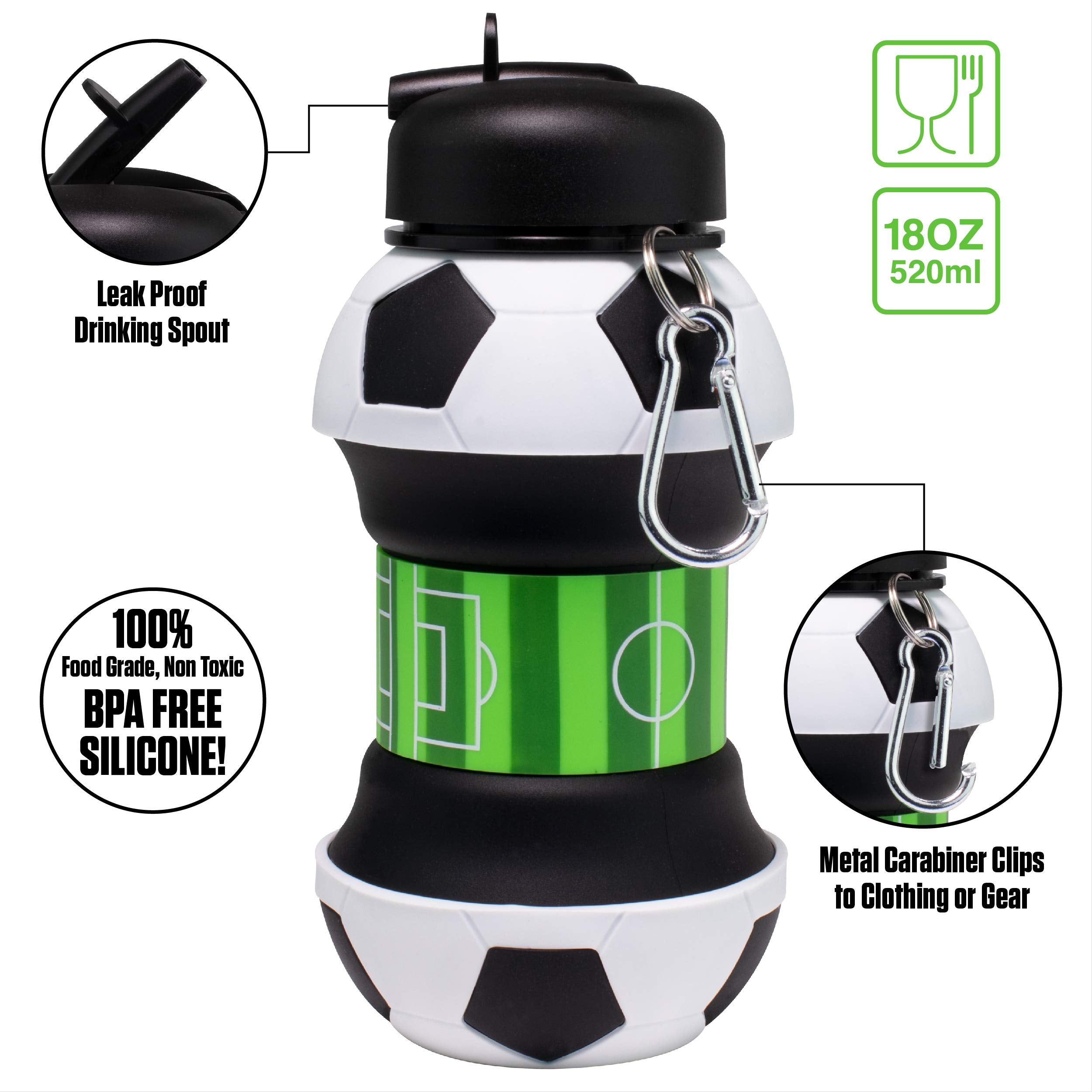 Art Collapsible Silicone Soccer Ball Water Bottle