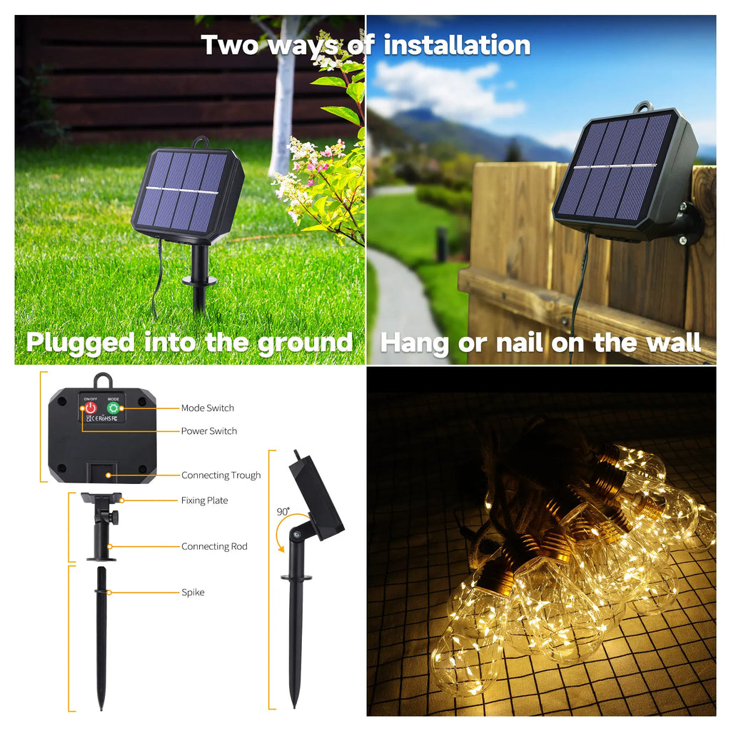 Outdoor backyard waterproof solar string lights-16 shatterproof bulbs, 26-foot
