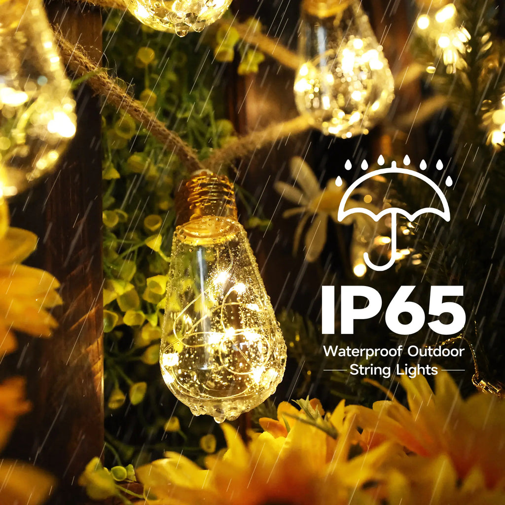 Outdoor backyard waterproof solar string lights-16 shatterproof bulbs, 26-foot