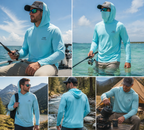 Men’s Long Sleeve Fishing Shirt with Mask UV Neck