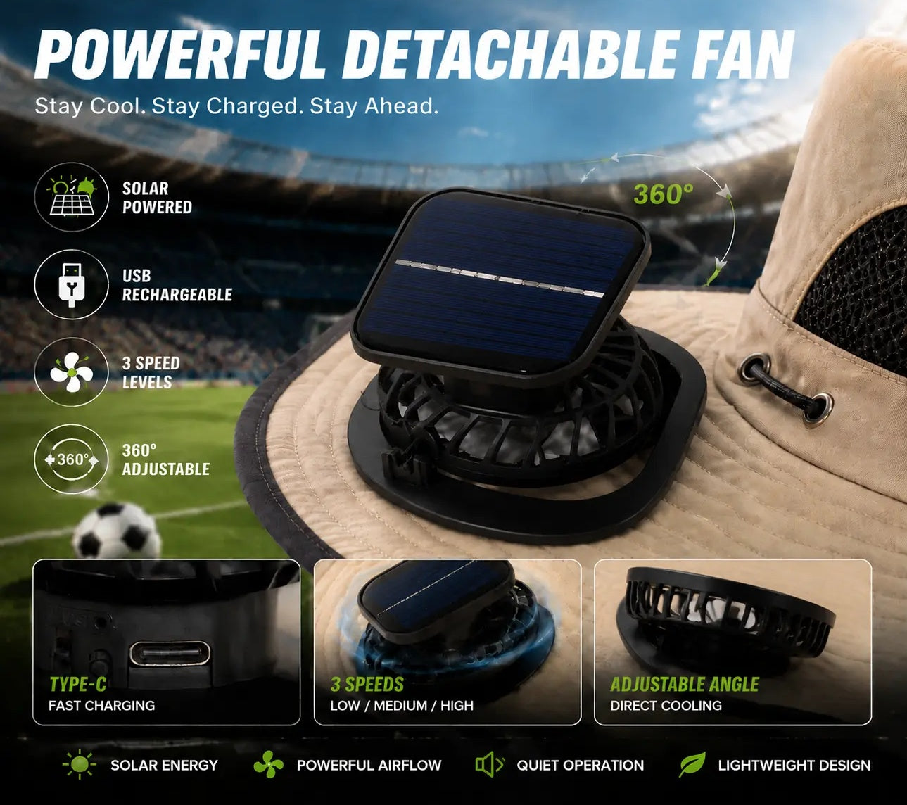 New Solar-Powered Outdoor Cooling Fan Hat