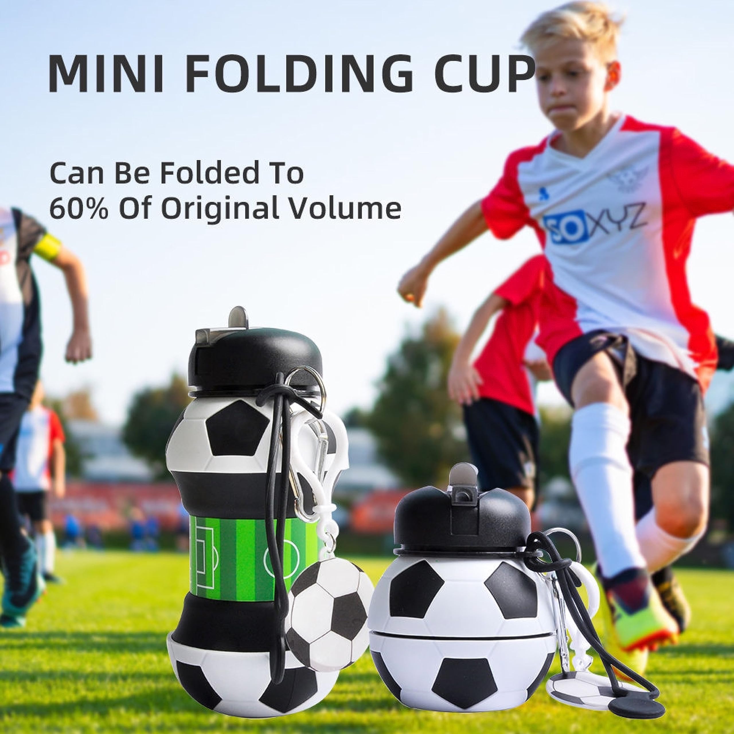 Art Collapsible Silicone Soccer Ball Water Bottle