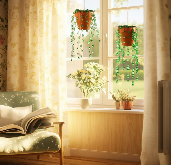 Leaf Bead Succulent Window Hanging Suncatcher