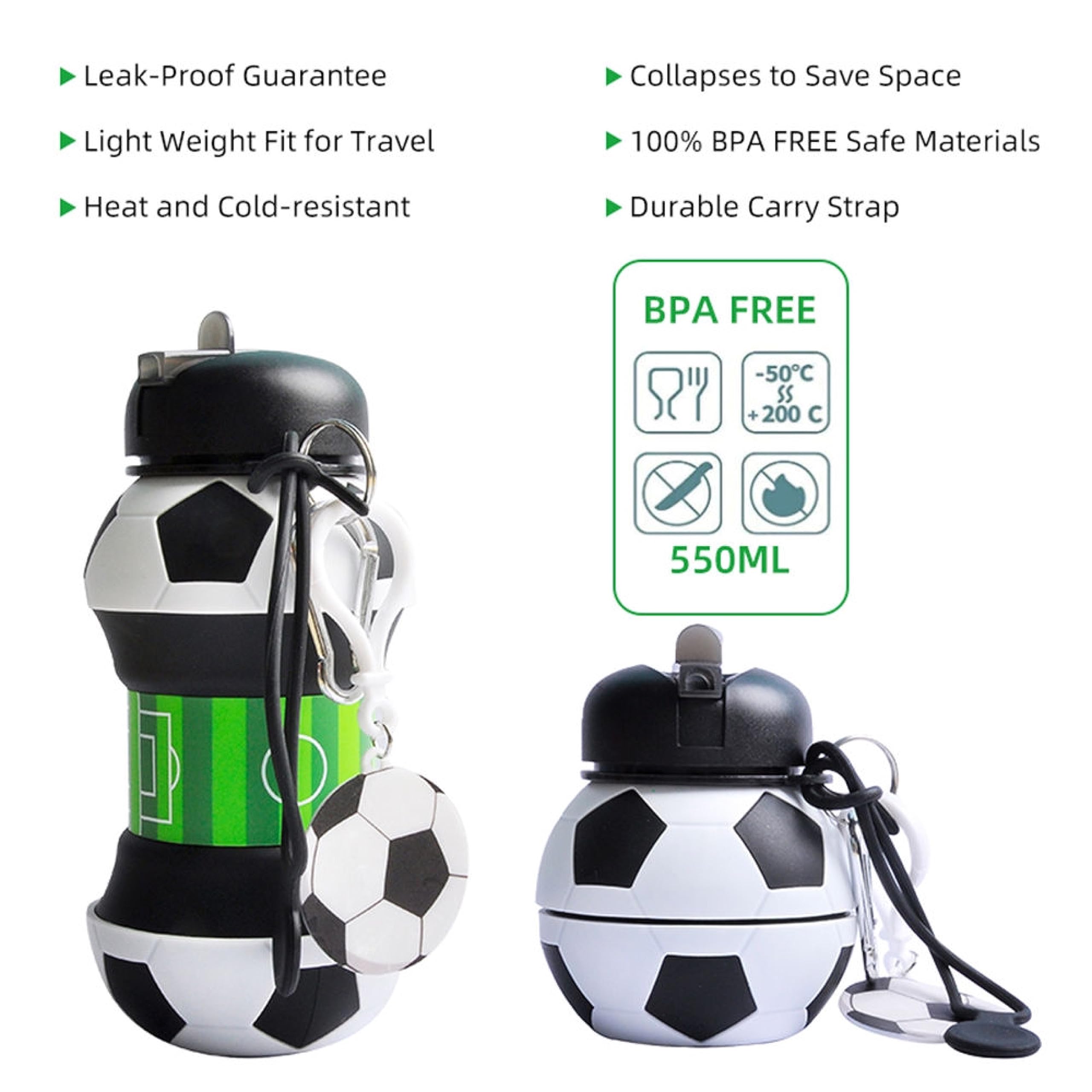 Art Collapsible Silicone Soccer Ball Water Bottle