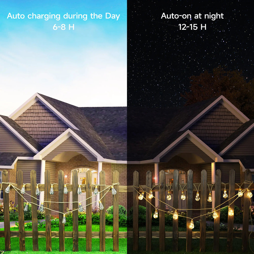 Outdoor backyard waterproof solar string lights-16 shatterproof bulbs, 26-foot