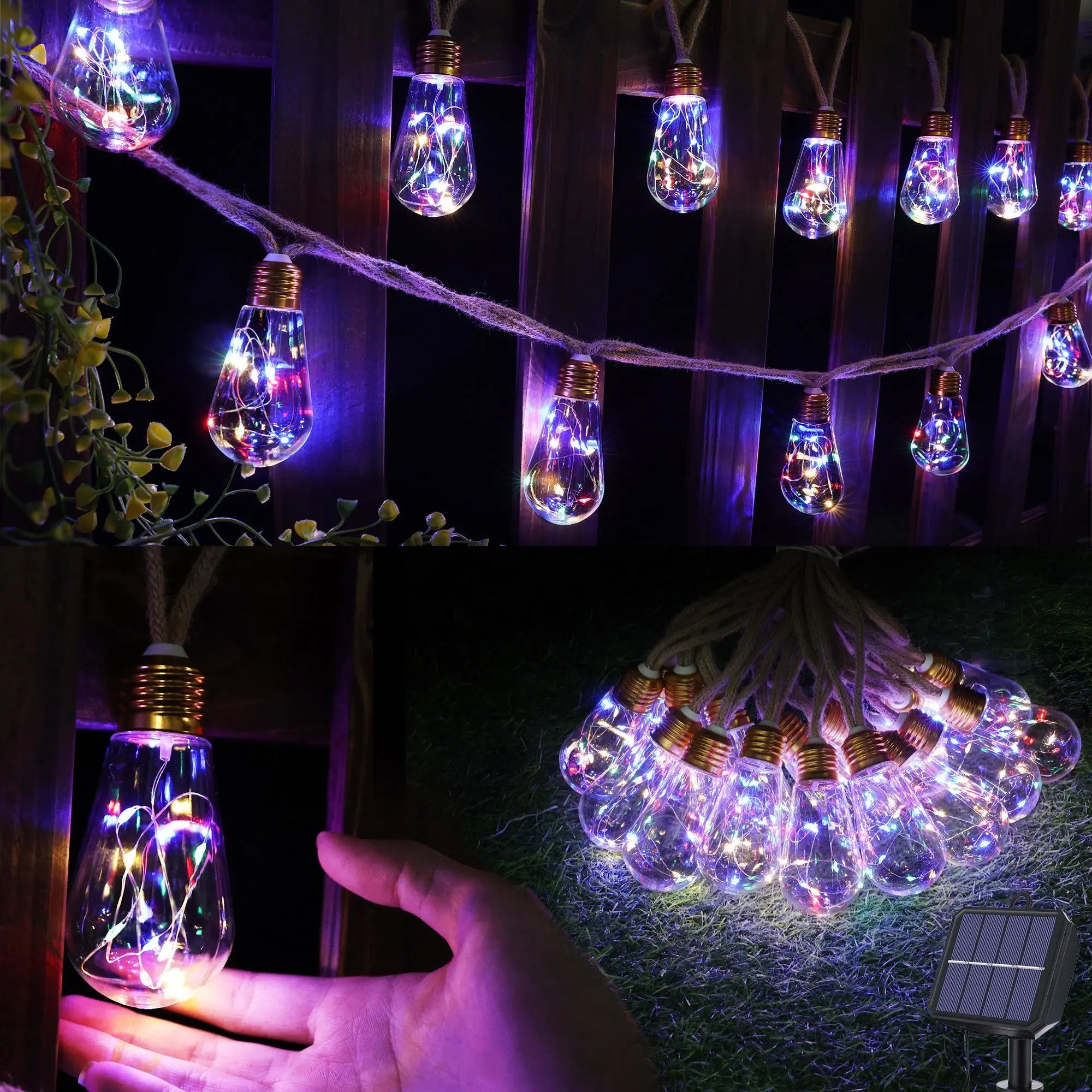 Outdoor backyard waterproof solar string lights-16 shatterproof bulbs, 26-foot