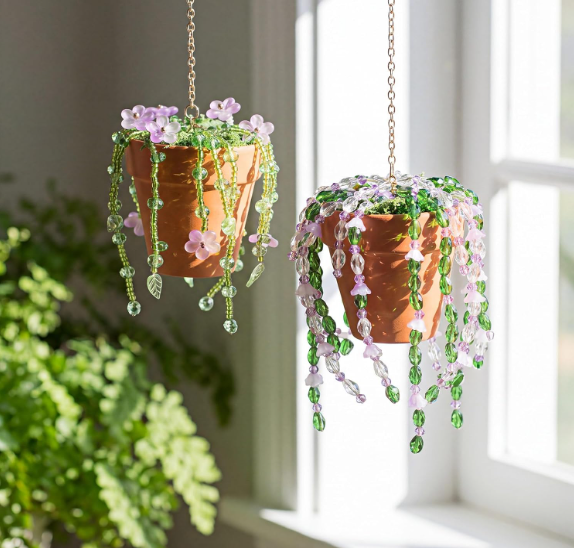 Leaf Bead Succulent Window Hanging Suncatcher
