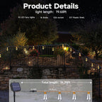 Outdoor backyard waterproof solar string lights-16 shatterproof bulbs, 26-foot