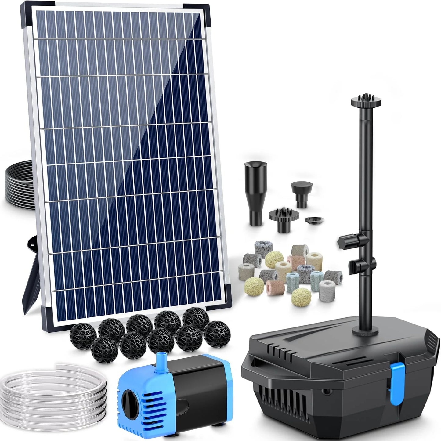 Solar Pond Filter Fountain with Battery