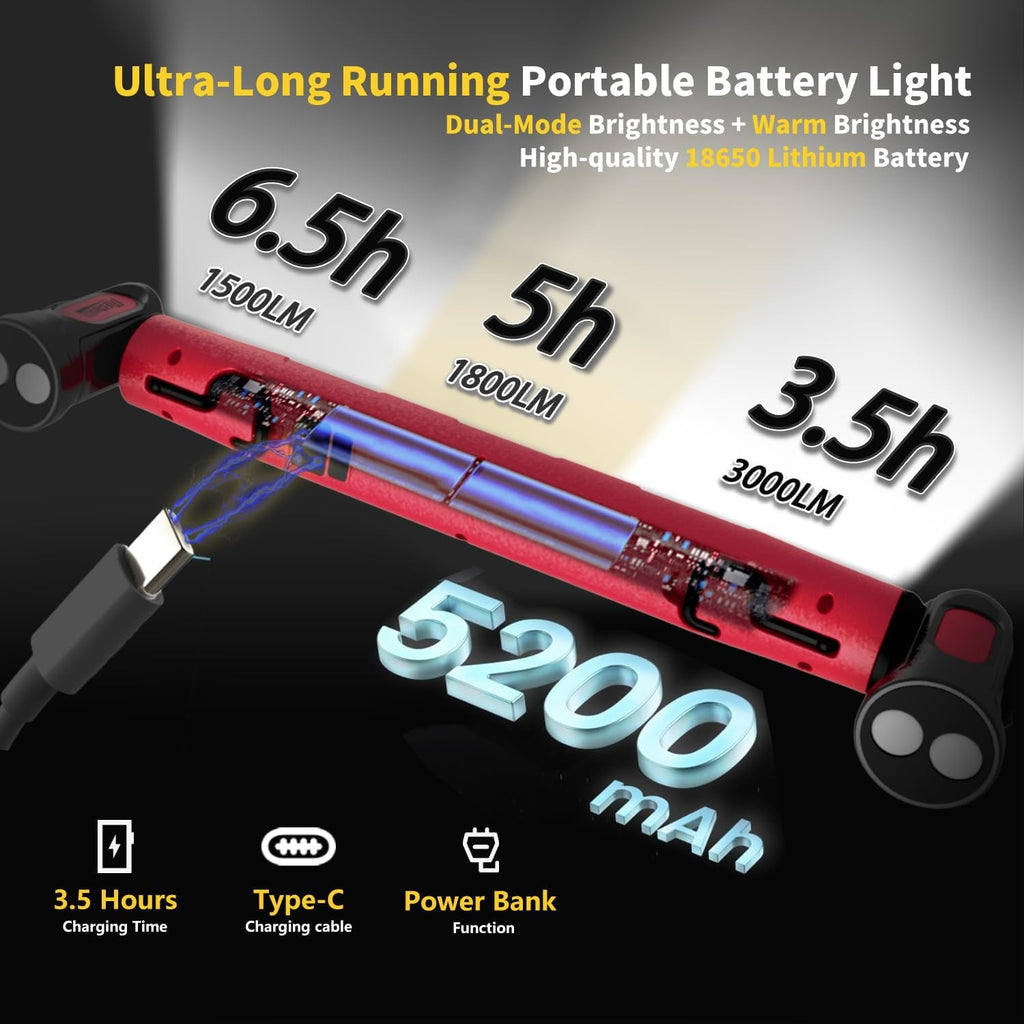 Under Hood Work Light Bar, 3000LM LED Magnetic Light Bar with Hooks