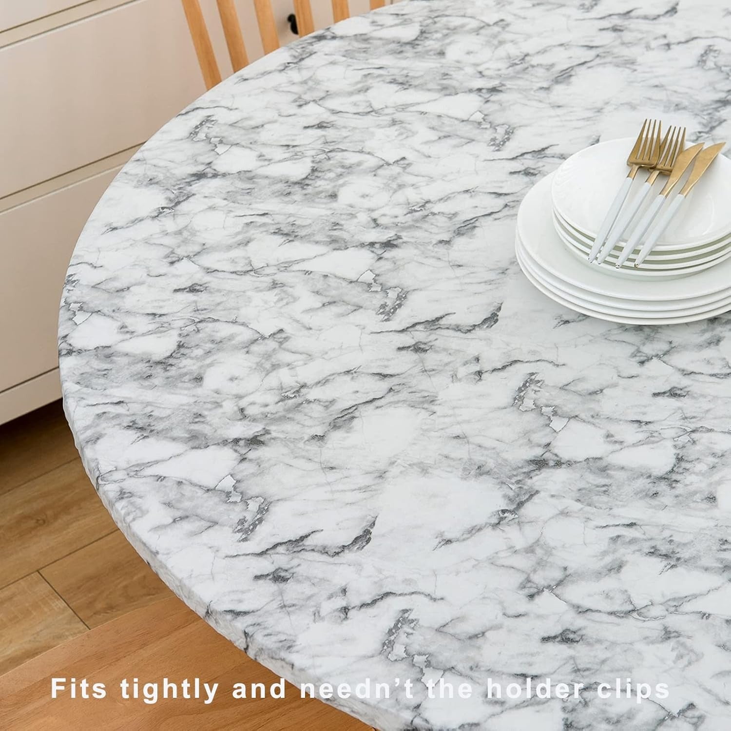 Round Vinyl Fitted Tablecloth with Flannel Backing