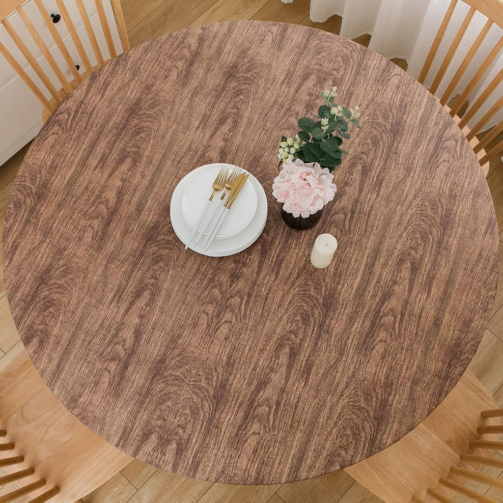 Round Vinyl Fitted Tablecloth with Flannel Backing