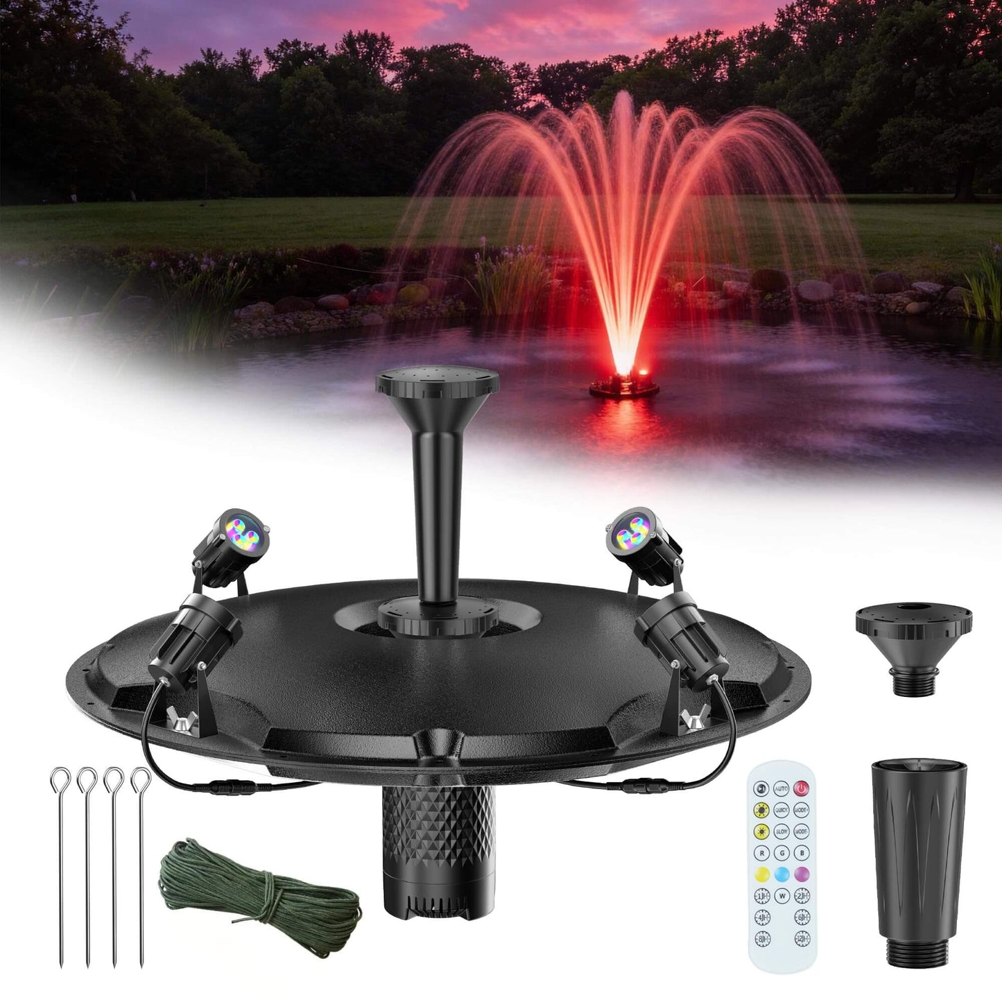 Solar Pond Filter Fountain with Battery