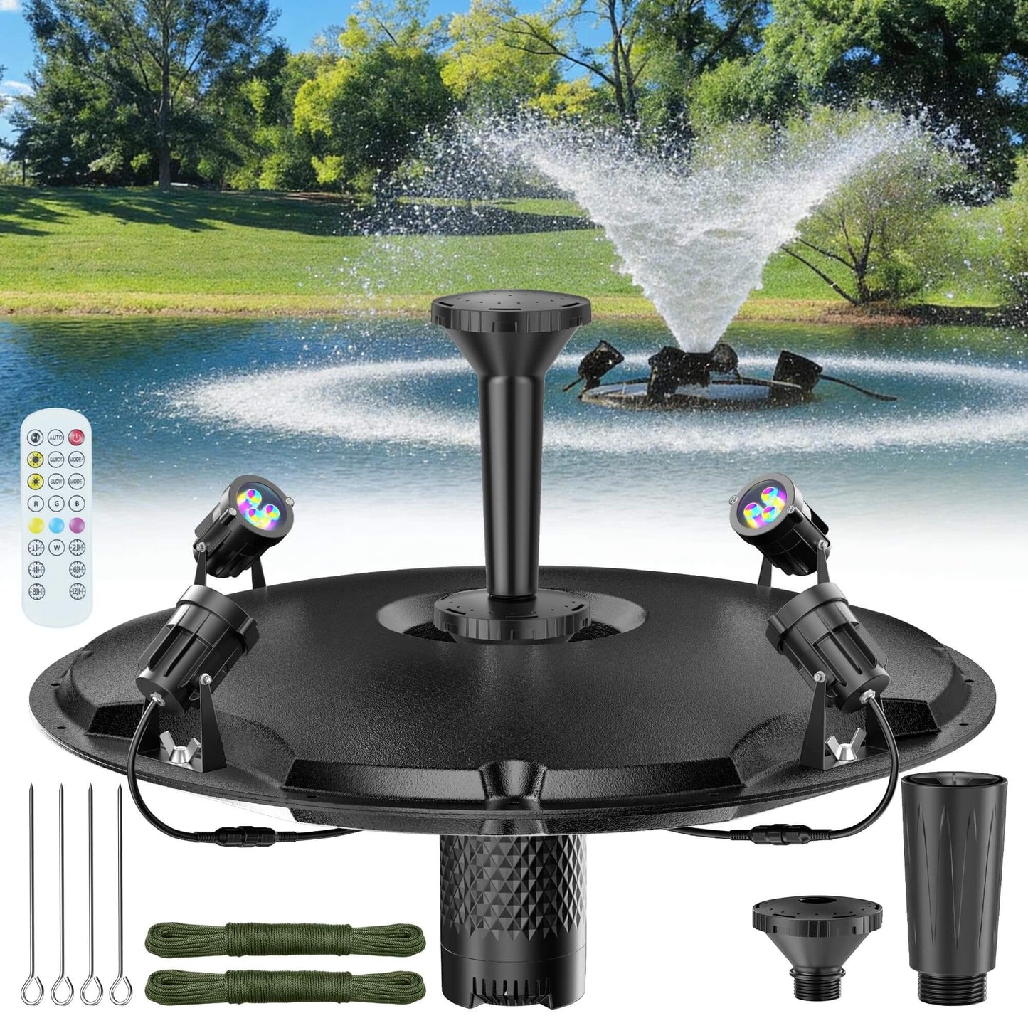 Solar Pond Filter Fountain with Battery