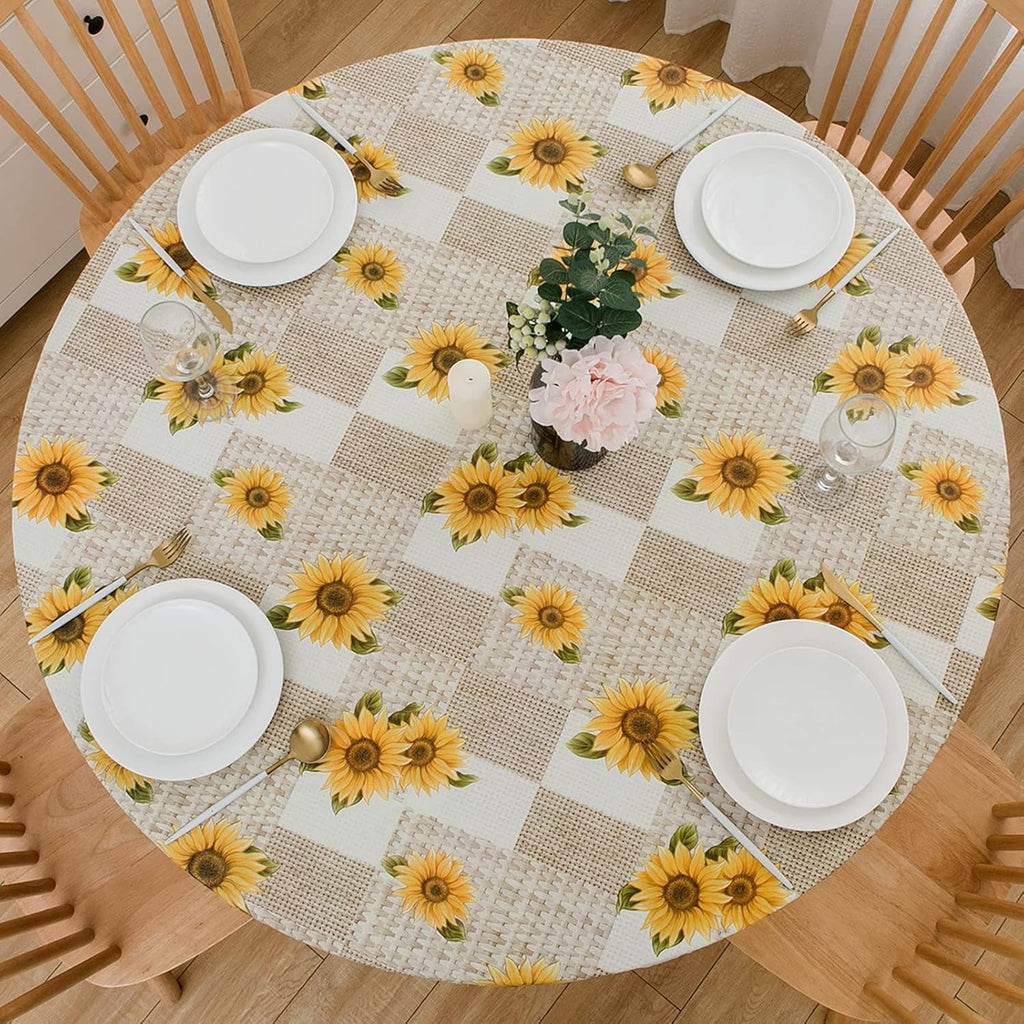 Round Vinyl Fitted Tablecloth with Flannel Backing