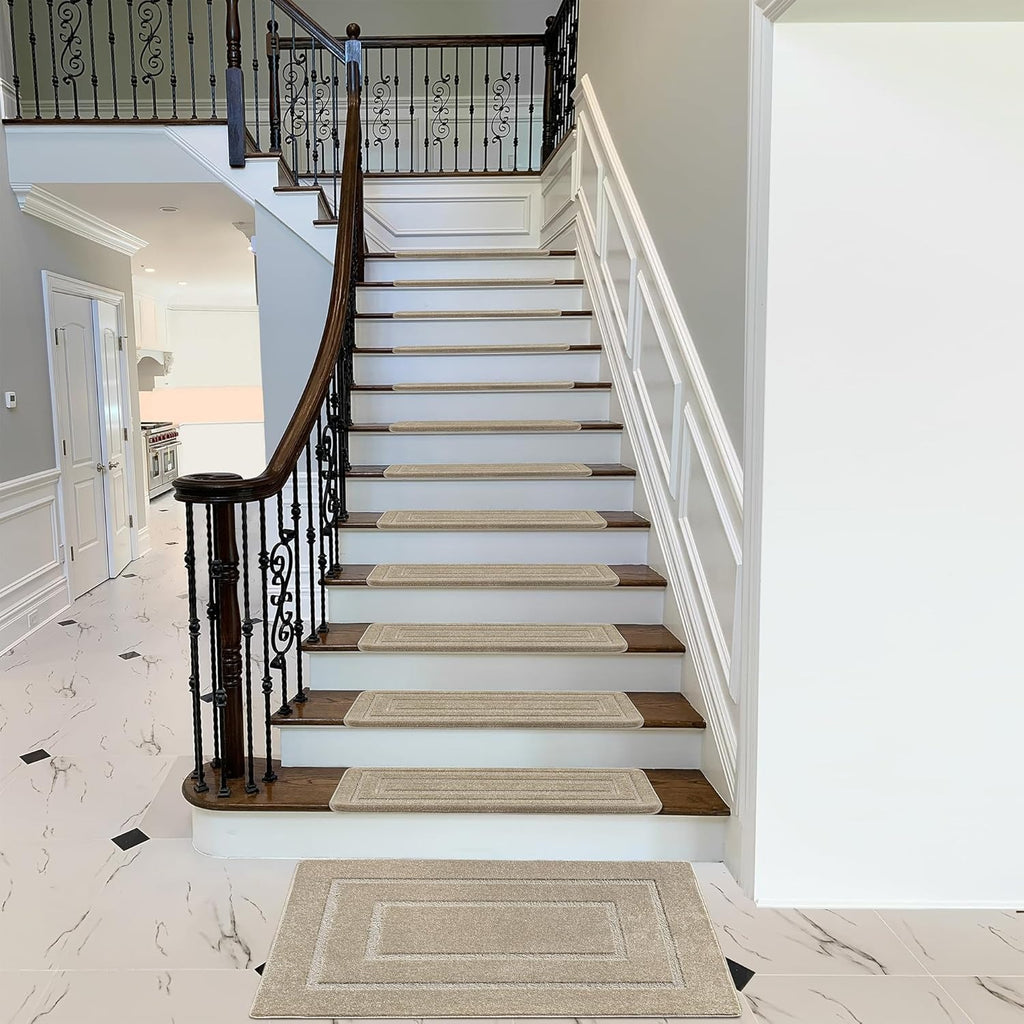 Bullnose Carpet Stair Treads Set Tape Free Non-Slip