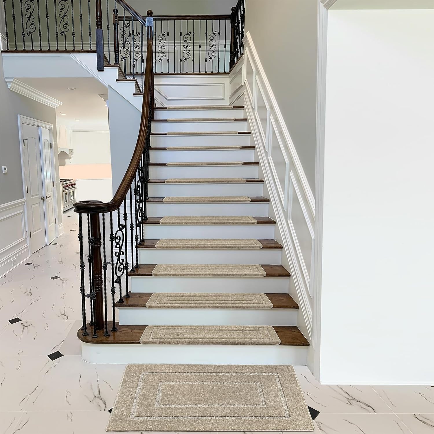 Bullnose Carpet Stair Treads Set Tape Free Non-Slip