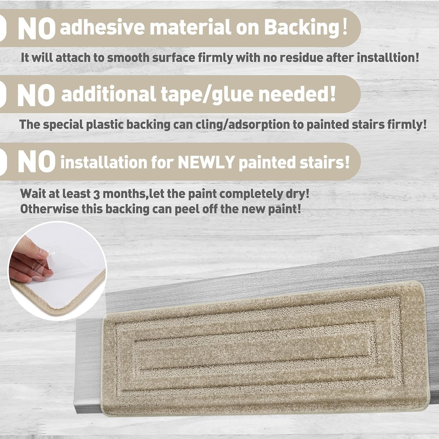 Bullnose Carpet Stair Treads Set Tape Free Non-Slip