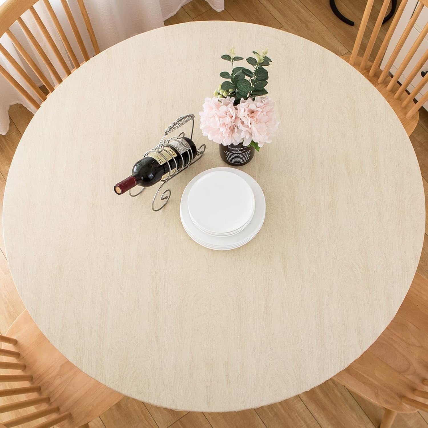 Round Vinyl Fitted Tablecloth with Flannel Backing