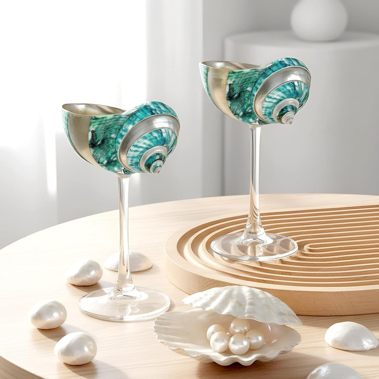Green Conch Martini Cocktail Goblets
