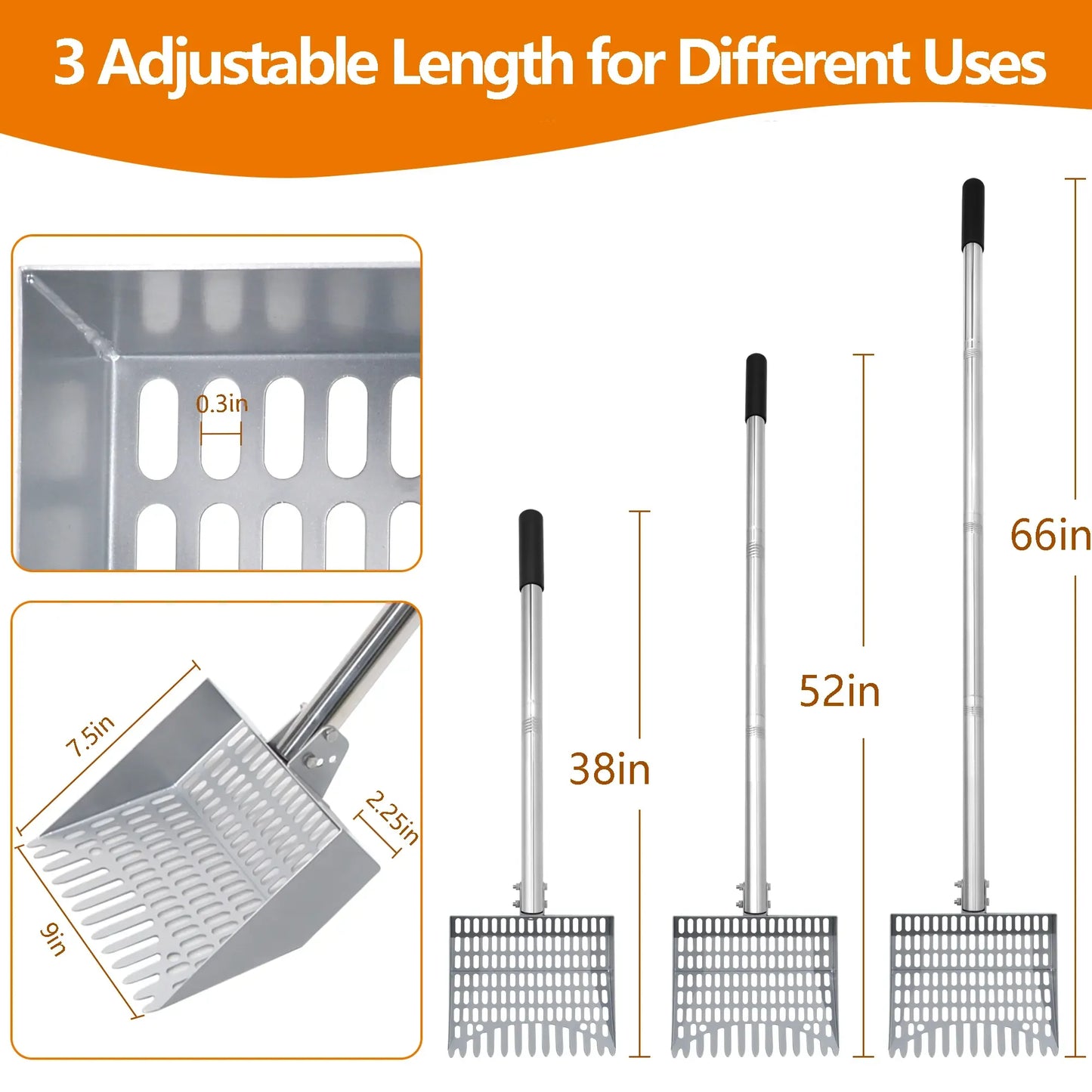 38‑66in Stainless Steel Poultry Litter Cleaner